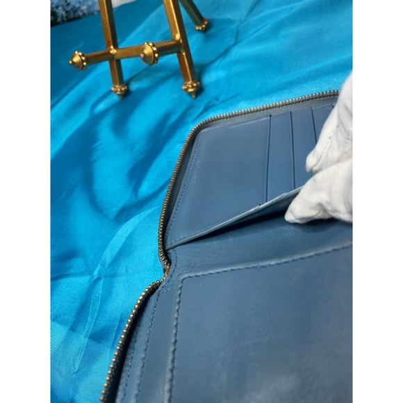 Celine Wallet Unisex Two Tone Blue Leather Zip Around Excellent Condition - Picture 11 of 15